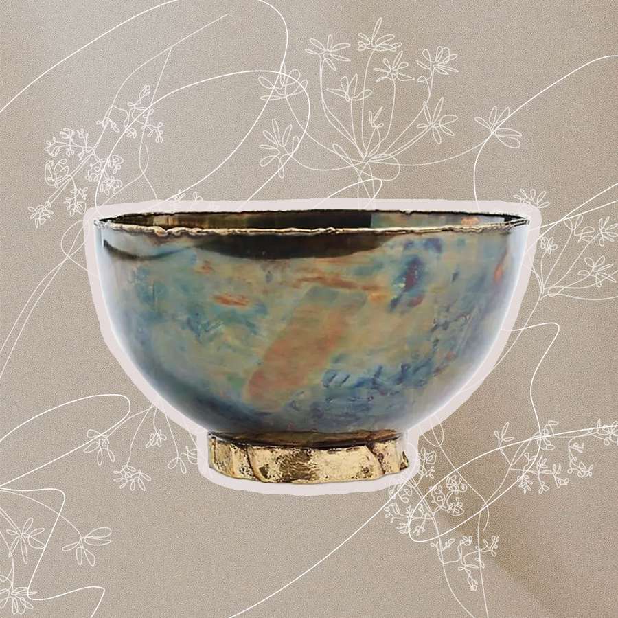 Julia Knight Sierra Rainbow Bronze Bowl on a beige background